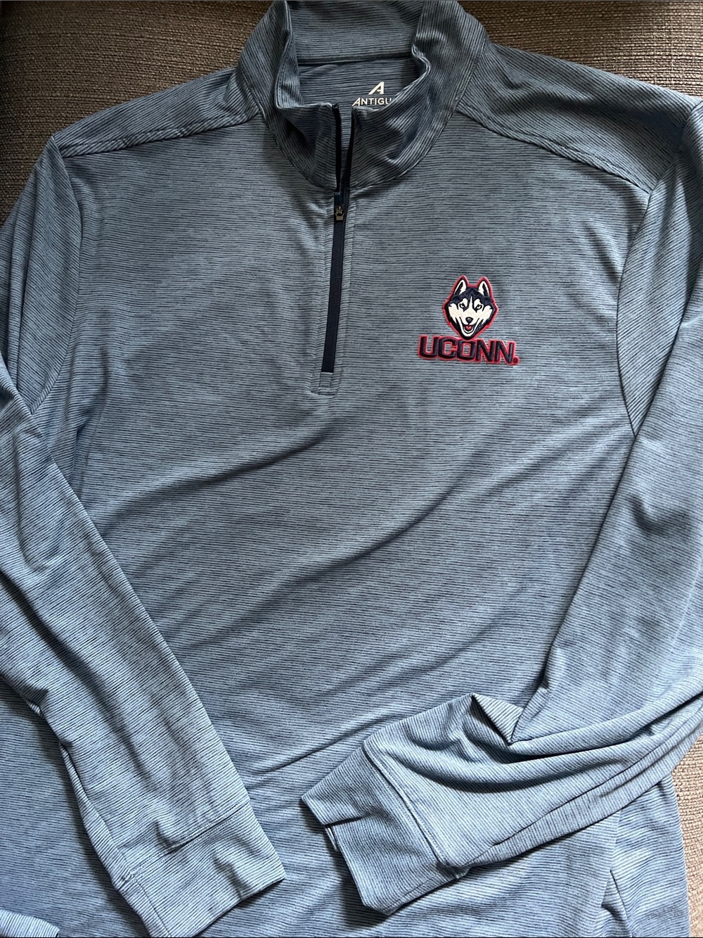 Antigua UConn Men's Zip-Front Pullover - Gray with Red/White Logo